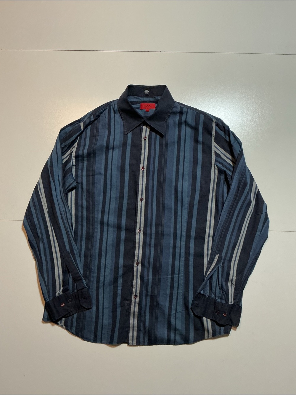 Hugo Boss Men's Blue Striped 100% Cotton Long Sleeve Lightweight Button Shirt